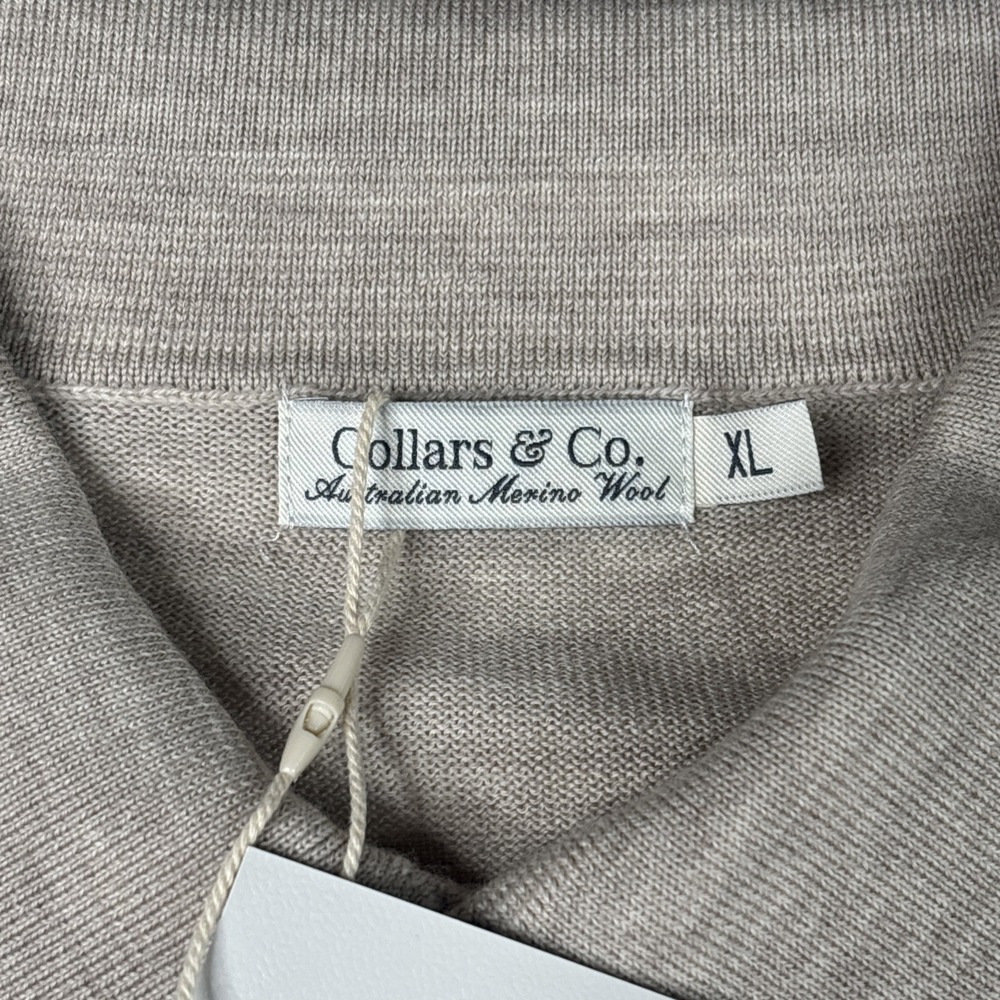 NWT Collars & Co Australian Merino Wool Men's XL Tan Long Sleeve Polo Button - Picture 3 of 7